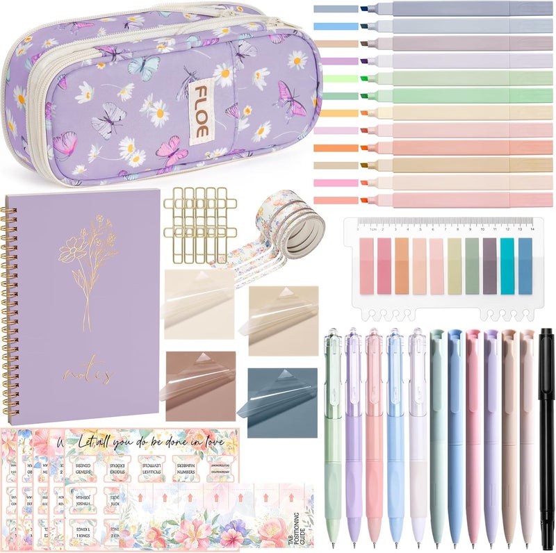 FLOE Bible Study Supplies Journaling Kit for Women, Valentines Day Christian Gifts for Women Her, Bible Study Tool w/Pastel Highlighter and Pen No Bleed, Pencil Case Notebook Annotation Kit Accessories Set - Image 1